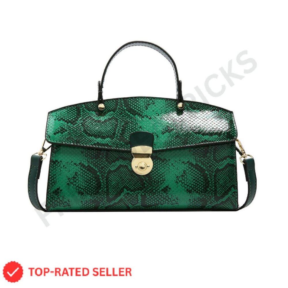 Retro Evening Handbag Snake Pattern Top Handle Satchel PU Leather Crossbody Tote